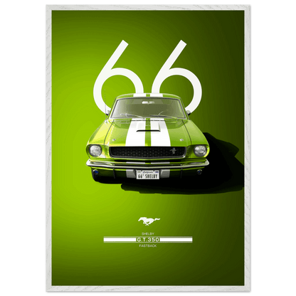 1966 Shelby GT350 Poster - Premium Framed Art with Iconic Green & White Racing Stripes, Ready-to-Hang - Vibrantwalls