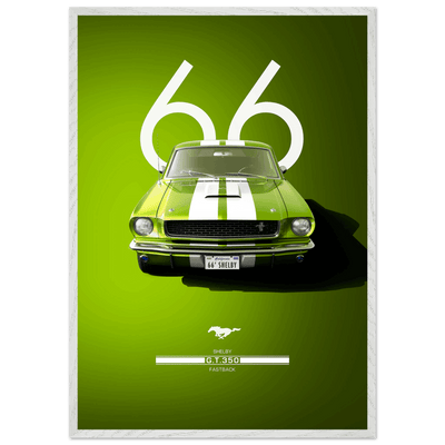 1966 Shelby GT350 Fastback Poster - Iconic Green & White Racing Stripes | Premium Framed Art, Ready-to-Hang - Vibrantwalls