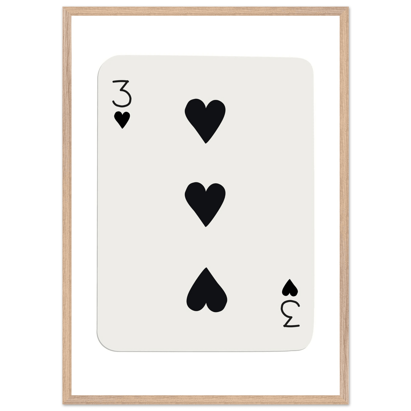 Three of Hearts Poker Card Print - Eco-Friendly Framed Poster Art, Available in Multiple Sizes & Frame Finishes - Vibrantwalls