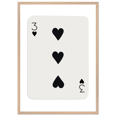 Three of Hearts Poker Card Print - Eco-Friendly Framed Poster Art, Available in Multiple Sizes & Frame Finishes - Vibrantwalls