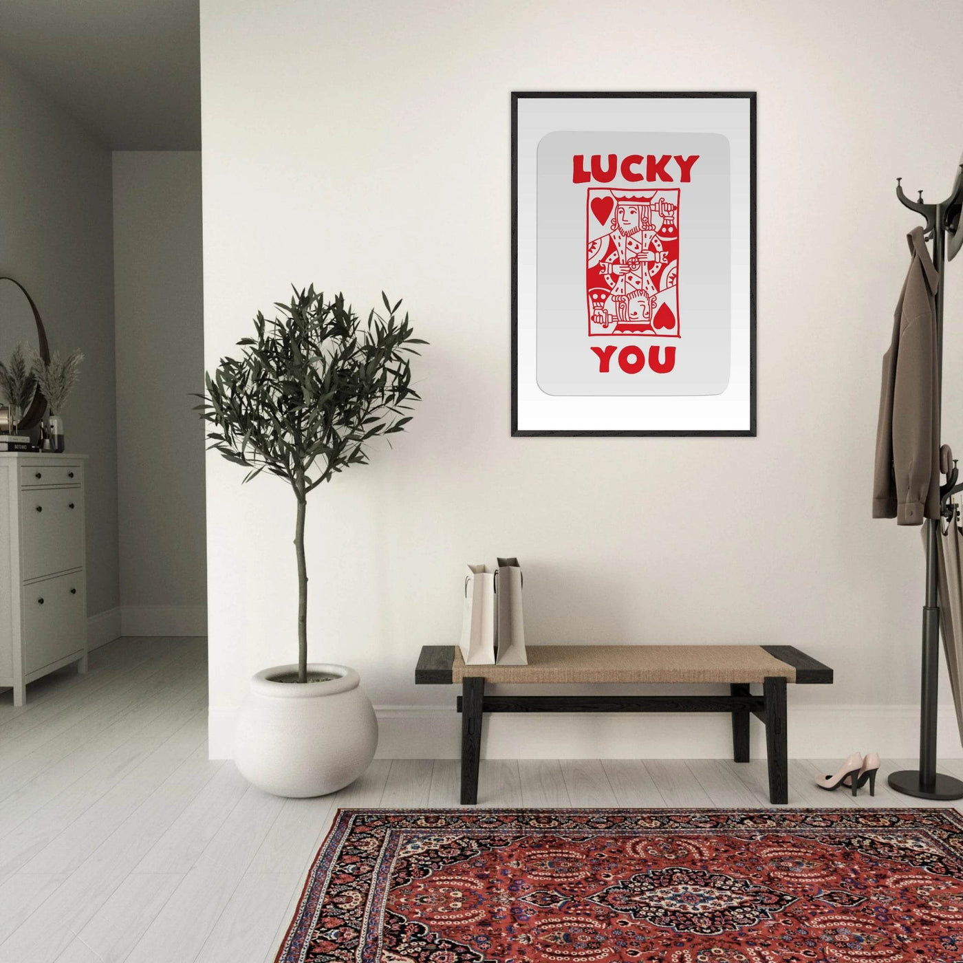 Lucky You Poker Card Art Print - Two of Hearts King - Framed Poster with Eco-Friendly Wood Frame - Vibrantwalls