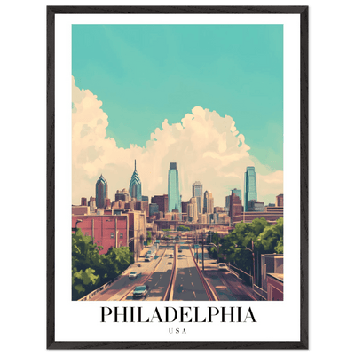 Philadelphia USA Framed Poster – Retro Cityscape Wall Art with Customizable Frame Options - Vibrantwalls