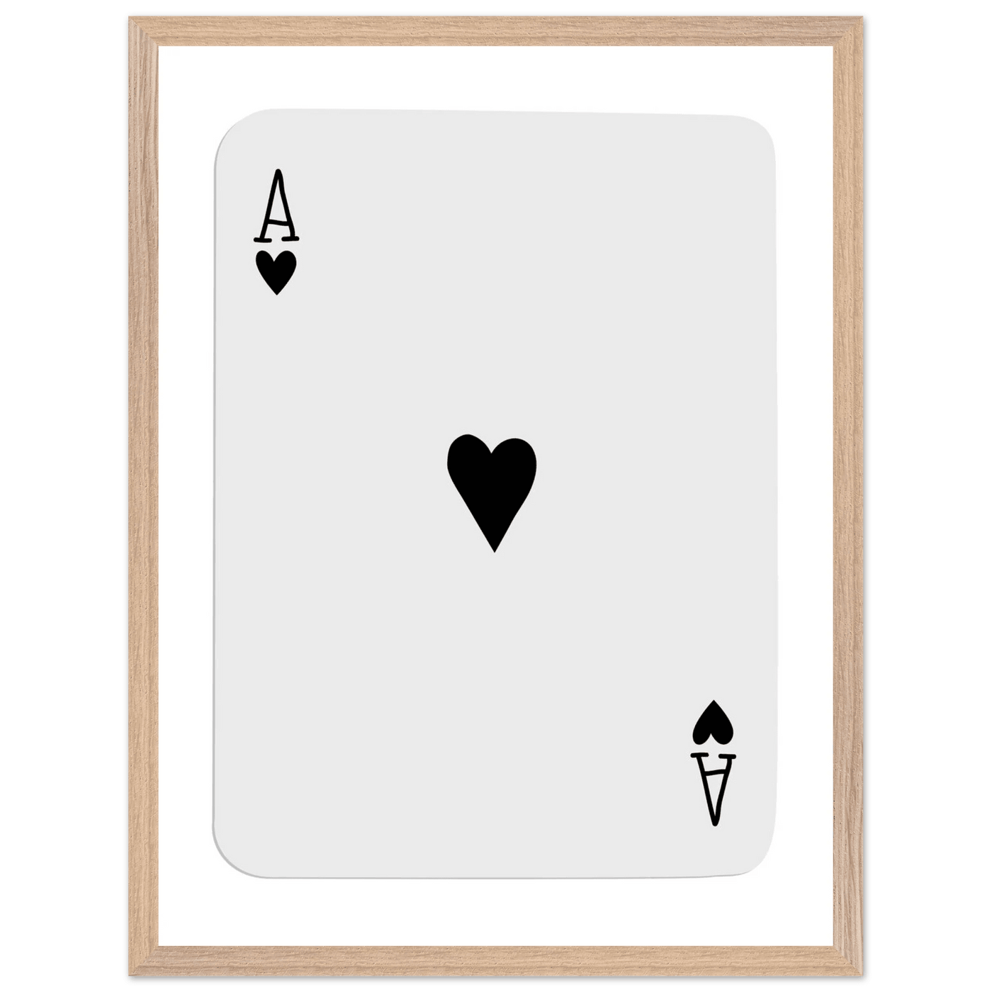 Ace of Hearts Minimalist Poker Card Art - Eco-Friendly Mounted Framed Poster, Choice of Frame Finish & Size - Vibrantwalls