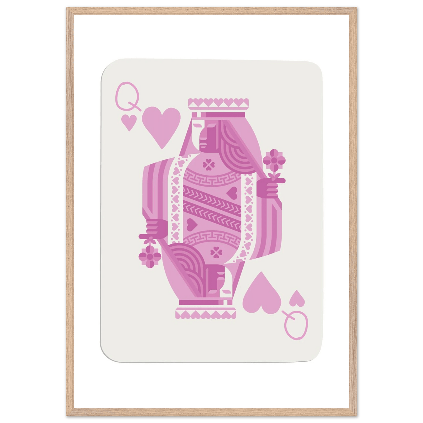 Queen of Hearts - Pink Poker Card Mounted Poster Art, Eco-Friendly Wood Frame & Shatterproof Plexiglass - Vibrantwalls