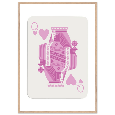 Queen of Hearts - Pink Poker Card Mounted Poster Art, Eco-Friendly Wood Frame & Shatterproof Plexiglass - Vibrantwalls