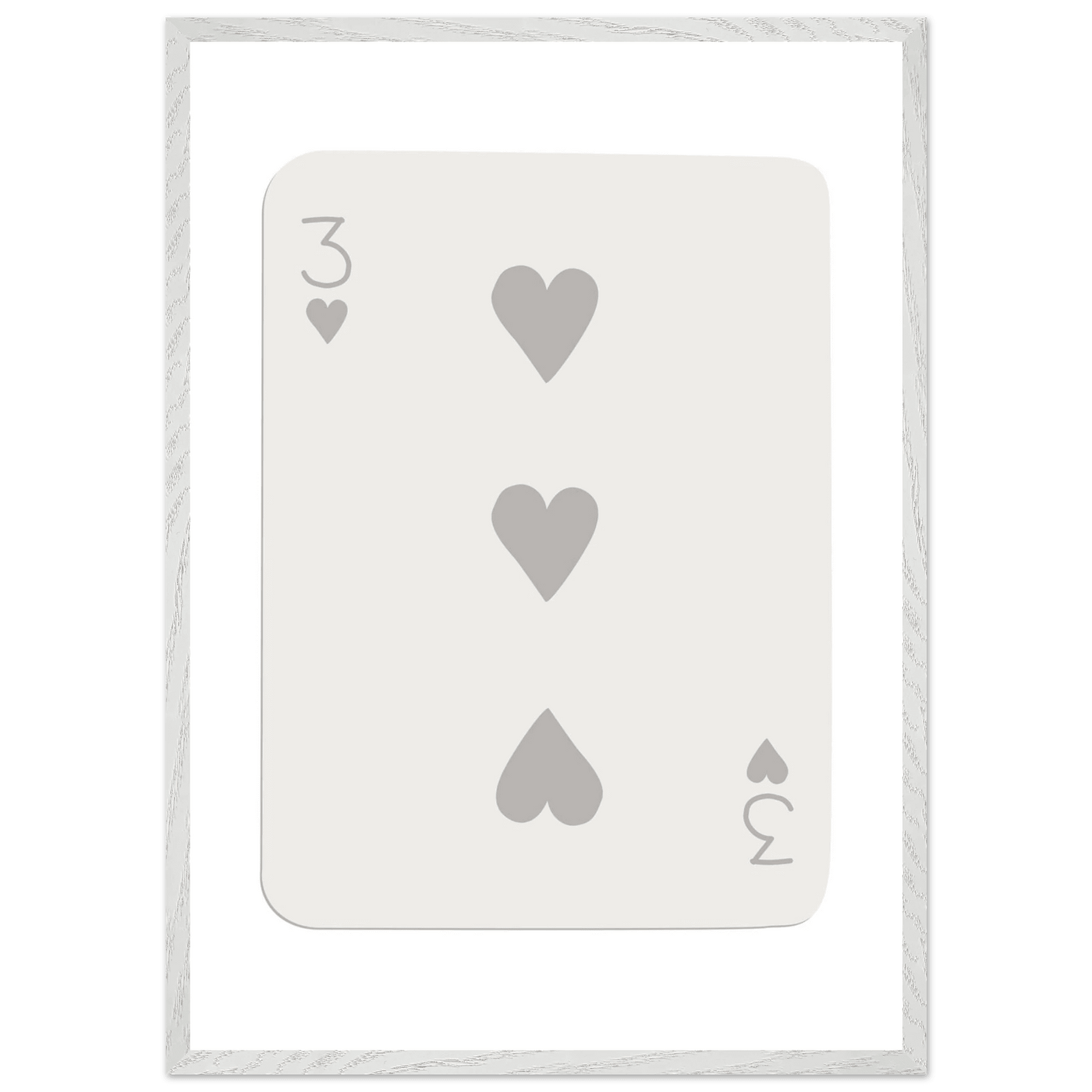 Minimalist Three of Hearts Poker Card Print - Eco-Friendly Framed Wall Art, Matte Finish - Vibrantwalls