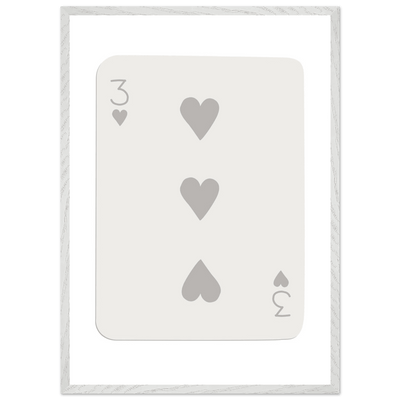 Minimalist Three of Hearts Poker Card Print - Eco-Friendly Framed Wall Art, Matte Finish - Vibrantwalls