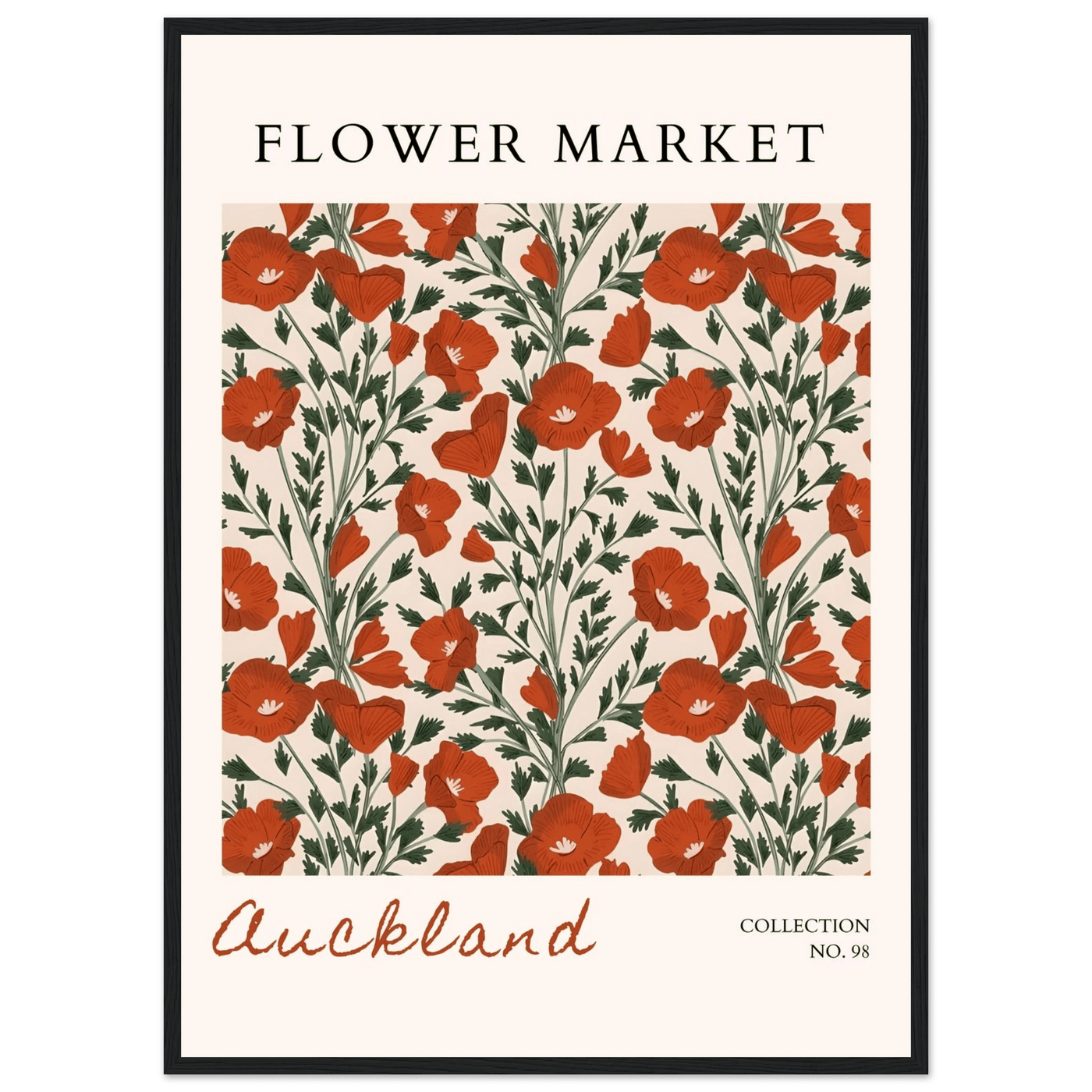 Auckland Flower Market Framed Poster – Vibrant Poppy Art Print | Ready-to-Hang Floral Decor - Vibrantwalls