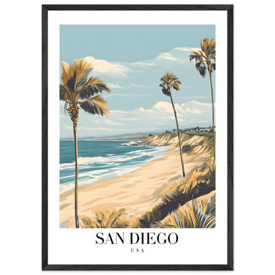 San Diego USA Framed Poster – Vintage Beach Travel Wall Art with Wooden Frame in Your Choice of Size and Finish - Vibrantwalls