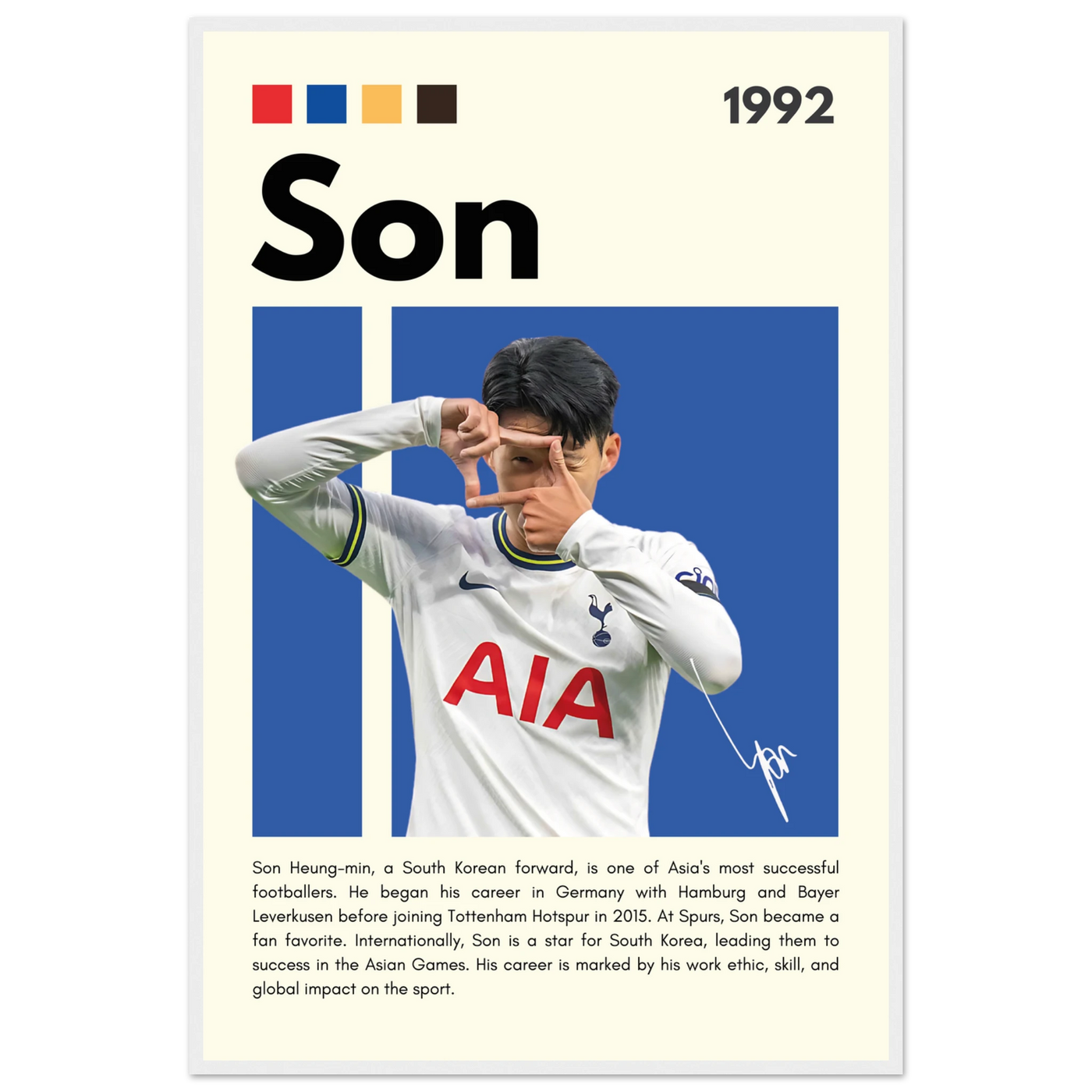 Son Heung-min Tottenham Hotspur Framed Football Poster 60x90 cm 24x36″ White frame Vibrantwalls