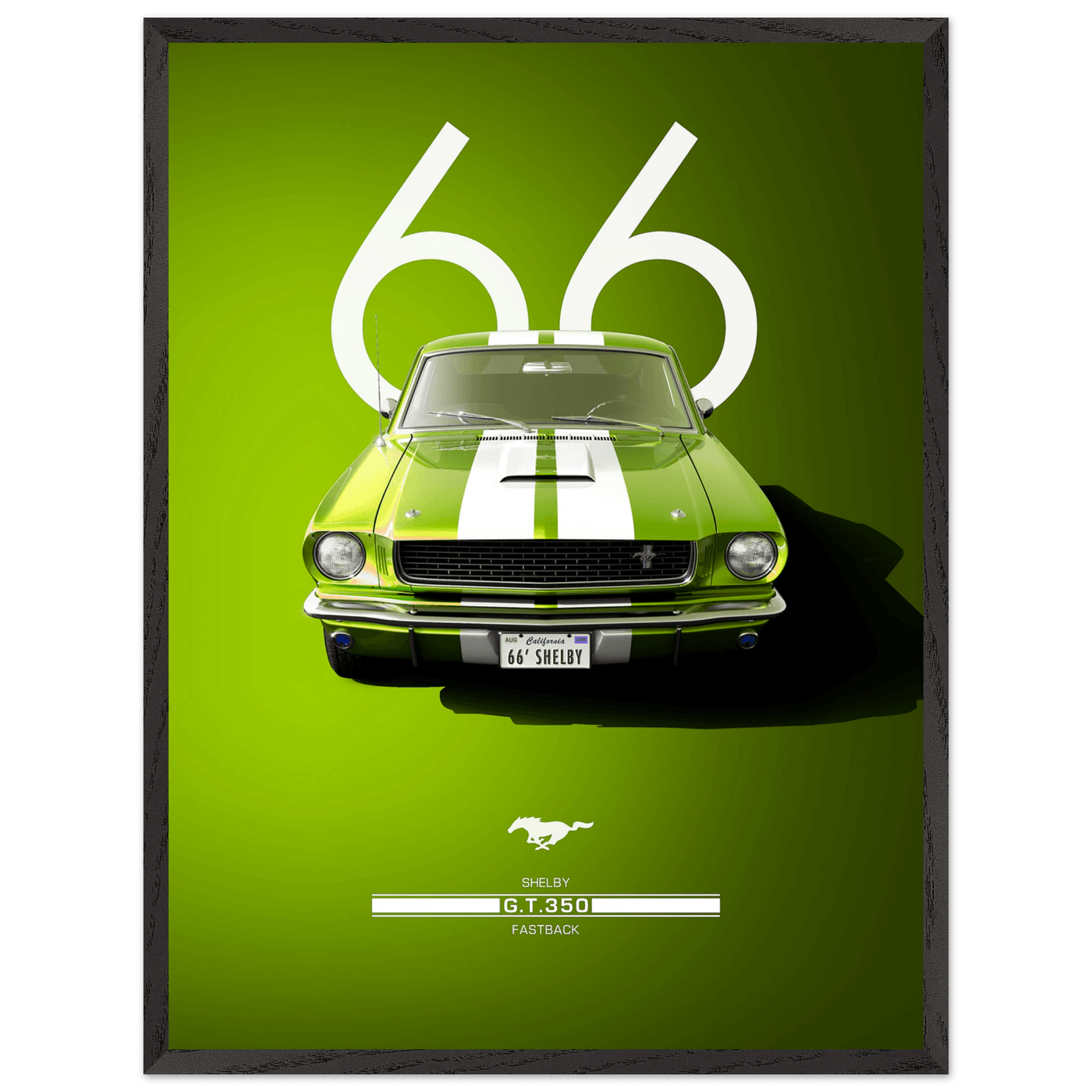1966 Shelby GT350 Fastback Poster - Iconic Green & White Racing Stripes | Premium Framed Art, Ready-to-Hang - Vibrantwalls