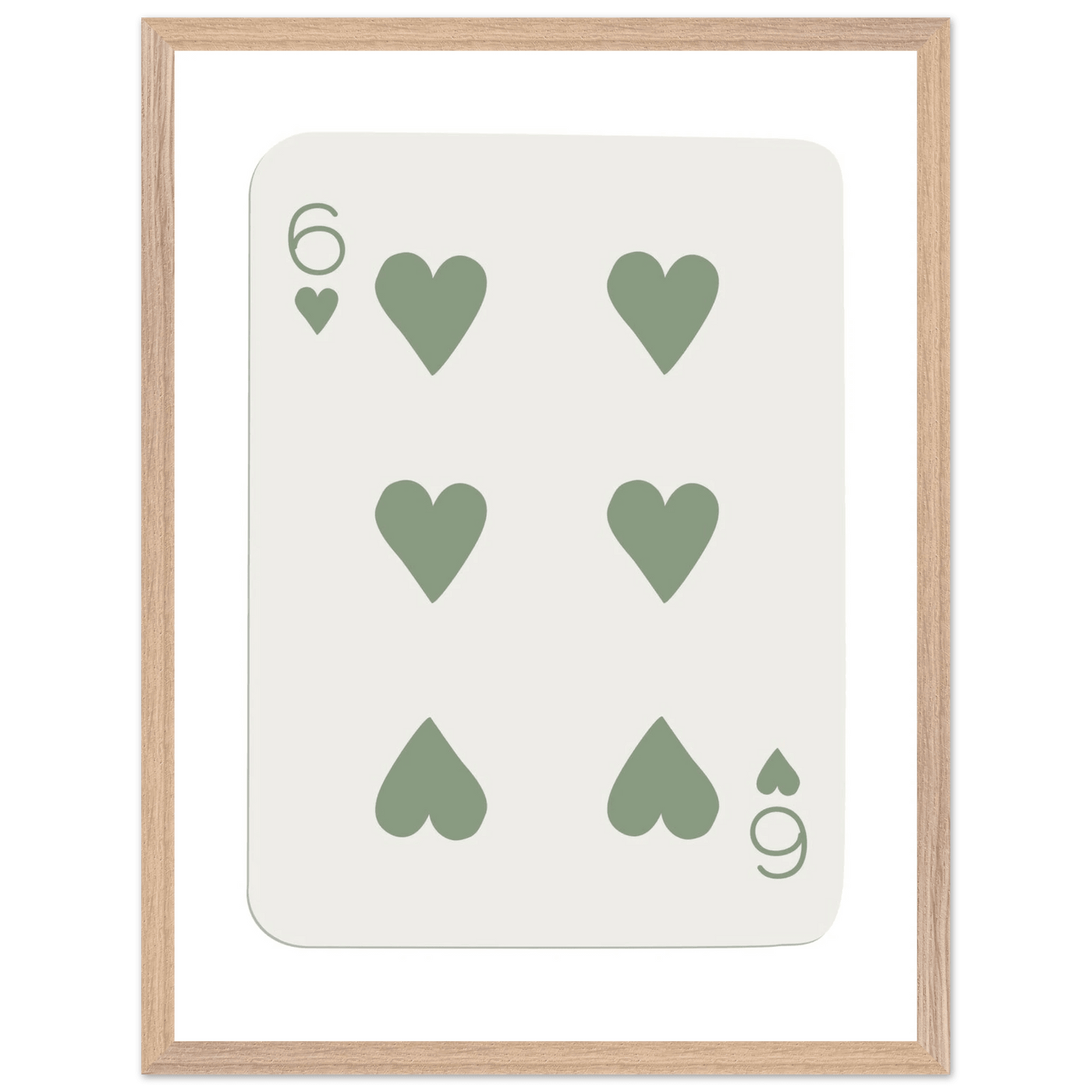 Minimalist Six of Hearts Poker Card Print - Mounted & Framed Art in Eco-Friendly Wood, Choose Your Size & Frame - Vibrantwalls