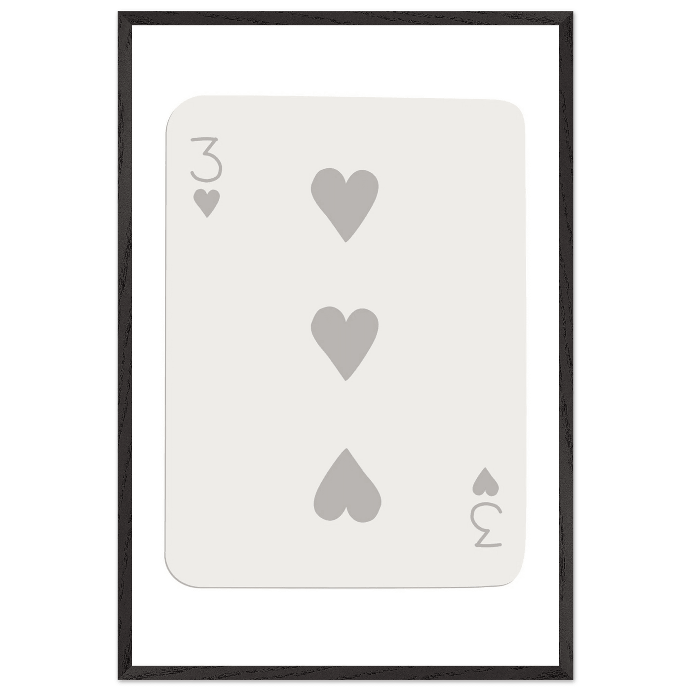 Minimalist Three of Hearts Poker Card Print - Eco-Friendly Framed Wall Art, Matte Finish - Vibrantwalls