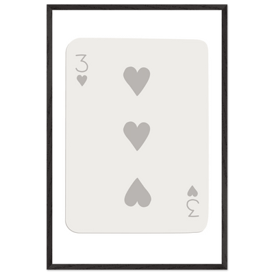 Minimalist Three of Hearts Poker Card Print - Eco-Friendly Framed Wall Art, Matte Finish - Vibrantwalls