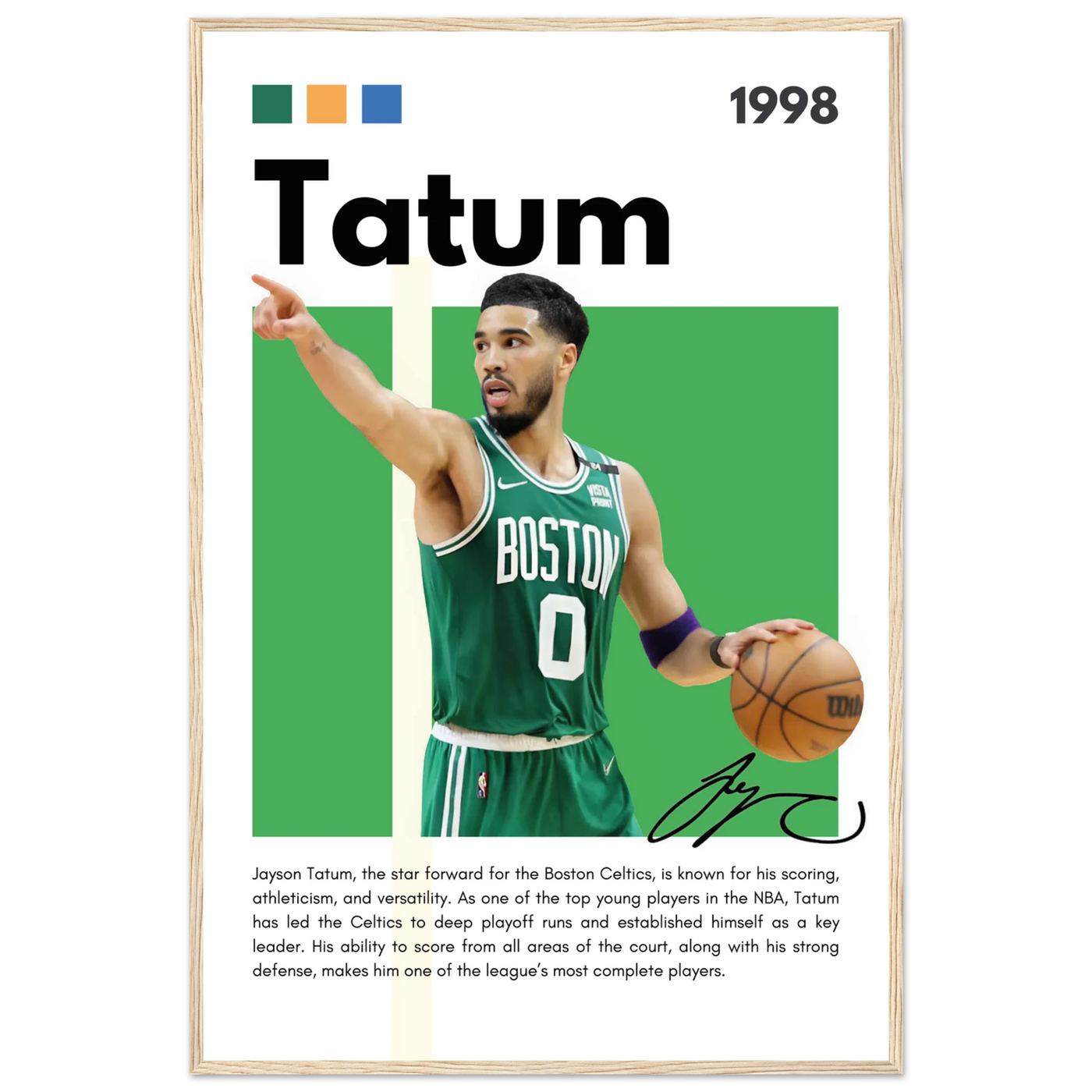 Jayson Tatum Boston Celtics Star Framed Poster 60x90 cm 24x36″ Wood frame Vibrantwalls