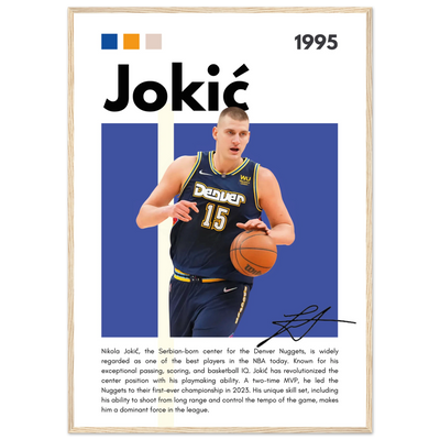 Nikola Jokic Joker Nuggets Minimalist Art Print A1 (59.4 x 84.1 cm) Wood frame Vibrantwalls