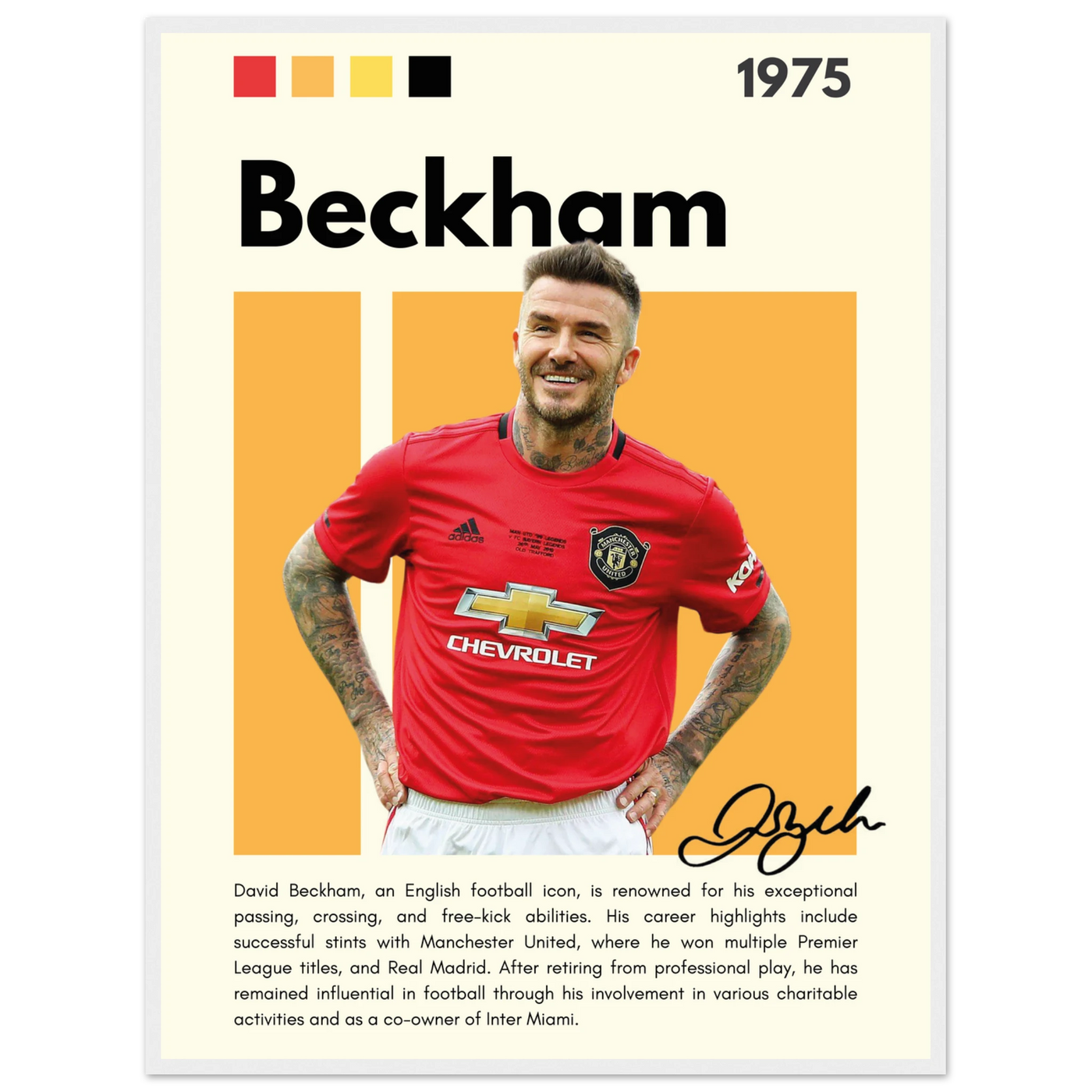 David Beckham Manchester United Soccer Framed Poster 60x80 cm 24x32″ White frame Vibrantwalls