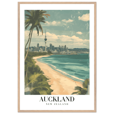 Auckland New Zealand Framed Poster – Vintage Coastal City Travel Wall Art with Wooden Frame Options - Vibrantwalls