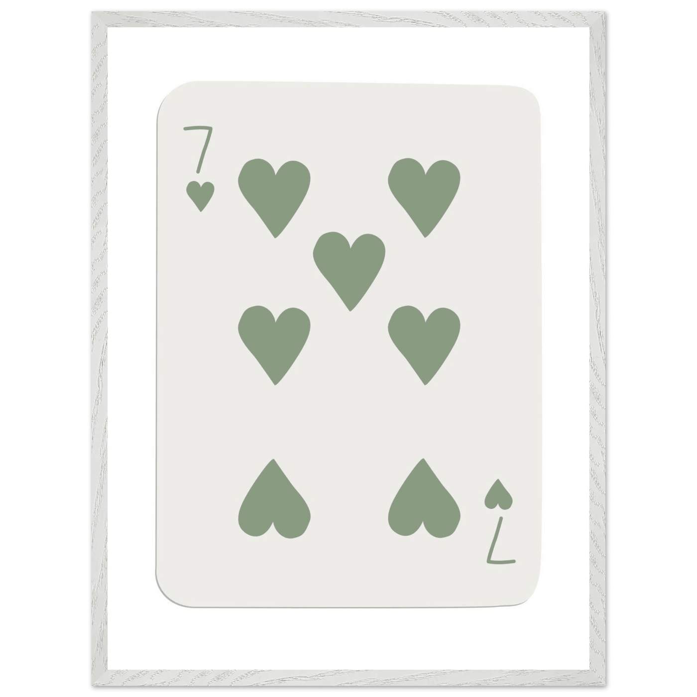 Minimalist Poker Card Art - Seven of Hearts - Sage Green Framed Poster, Eco-Friendly Decor - Vibrantwalls