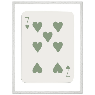 Minimalist Poker Card Art - Seven of Hearts - Sage Green Framed Poster, Eco-Friendly Decor - Vibrantwalls