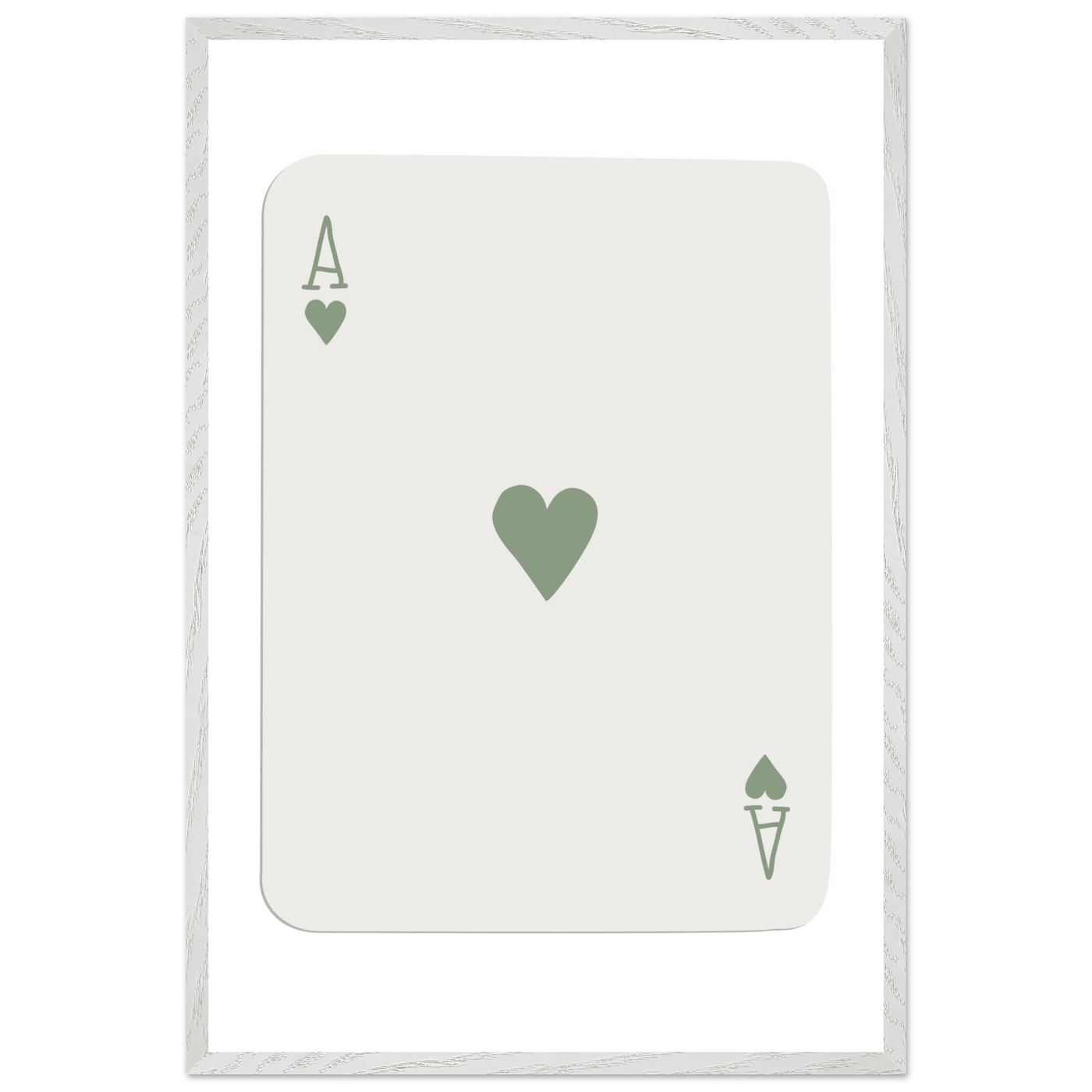 Minimalist Ace of Hearts Print - Eco-Friendly Framed Poster Art, Sage Green Elegance - Vibrantwalls