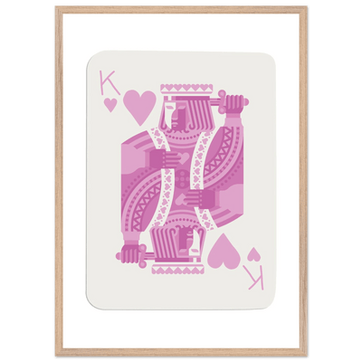 King of Hearts Modern Pink Poker Card Art - Mounted Framed Poster, Eco-Friendly Wood Frame - Vibrantwalls