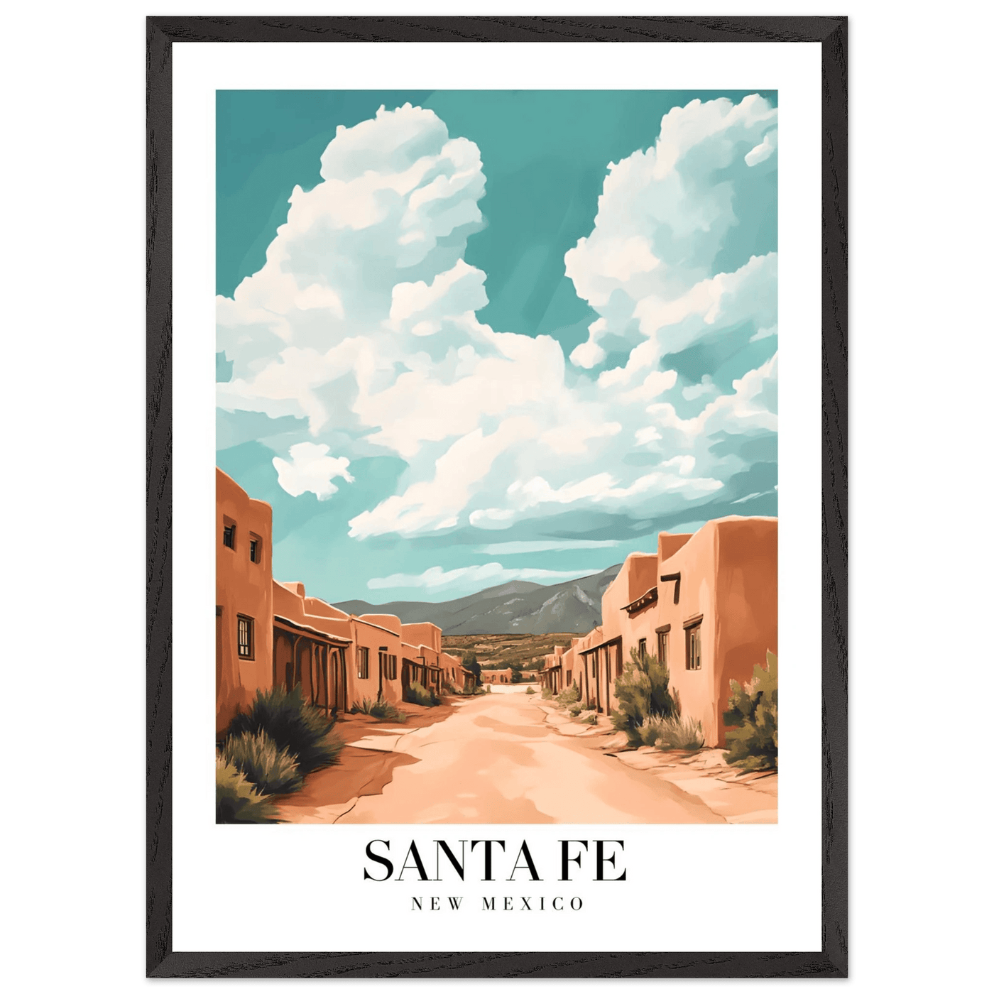 Santa Fe New Mexico Framed Poster – Vintage Southwest Wall Art with Wooden Frame - Vibrantwalls