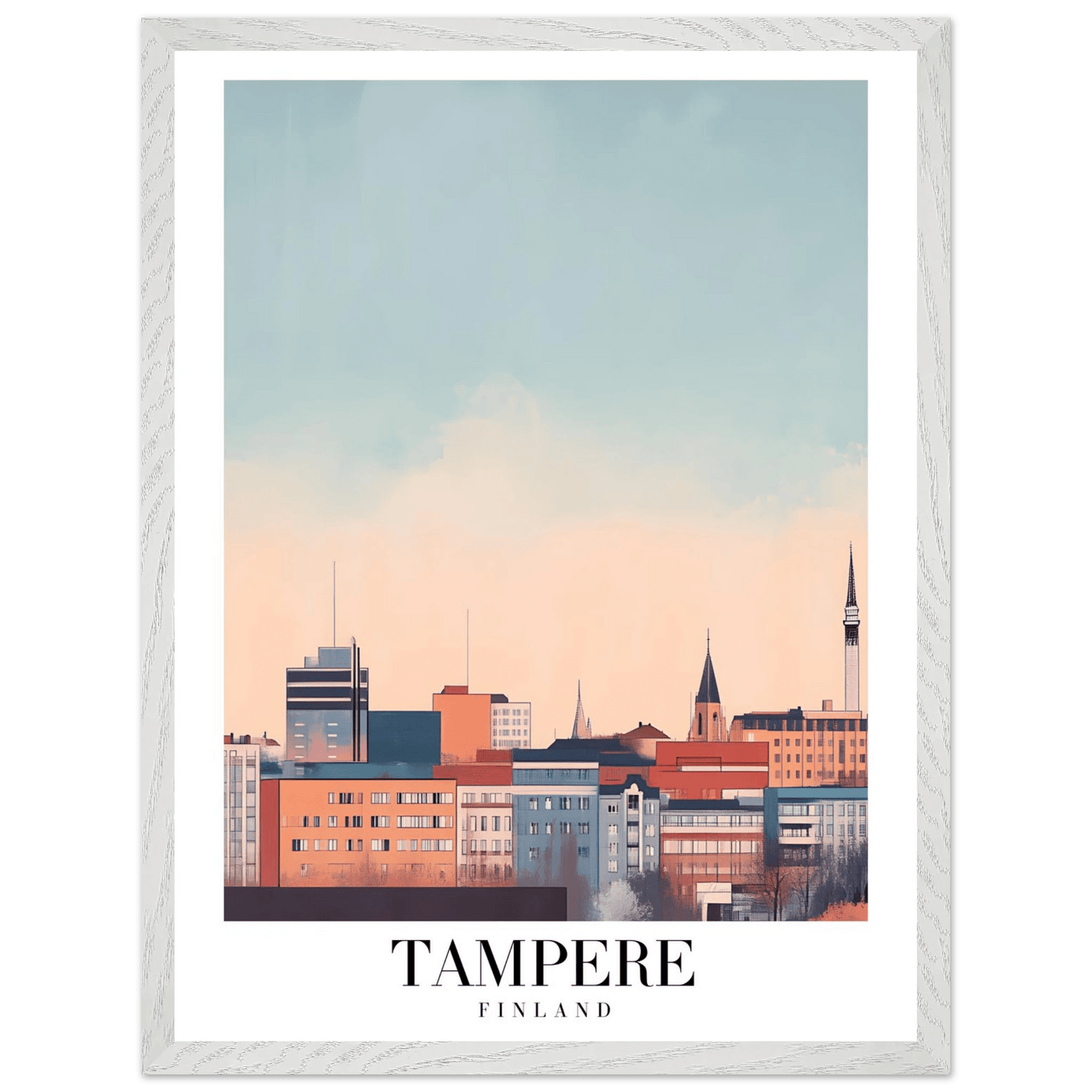 Tampere Finland Framed Poster – Modern Cityscape Wall Art with Customizable Wooden Frame - Vibrantwalls