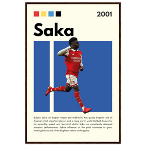 Bukayo Saka Arsenal Framed Poster – Modern Football Art Print for Gooners 60x90 cm 24x36″ Dark wood frame Vibrantwalls