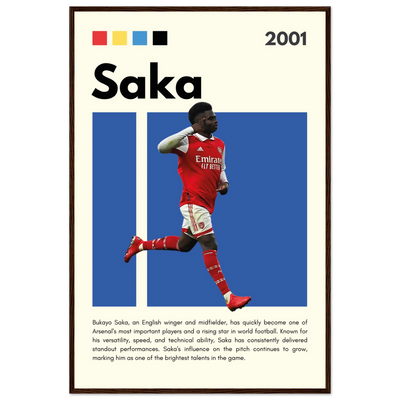 Bukayo Saka Arsenal Framed Poster – Modern Football Art Print for Gooners 60x90 cm 24x36″ Dark wood frame Vibrantwalls
