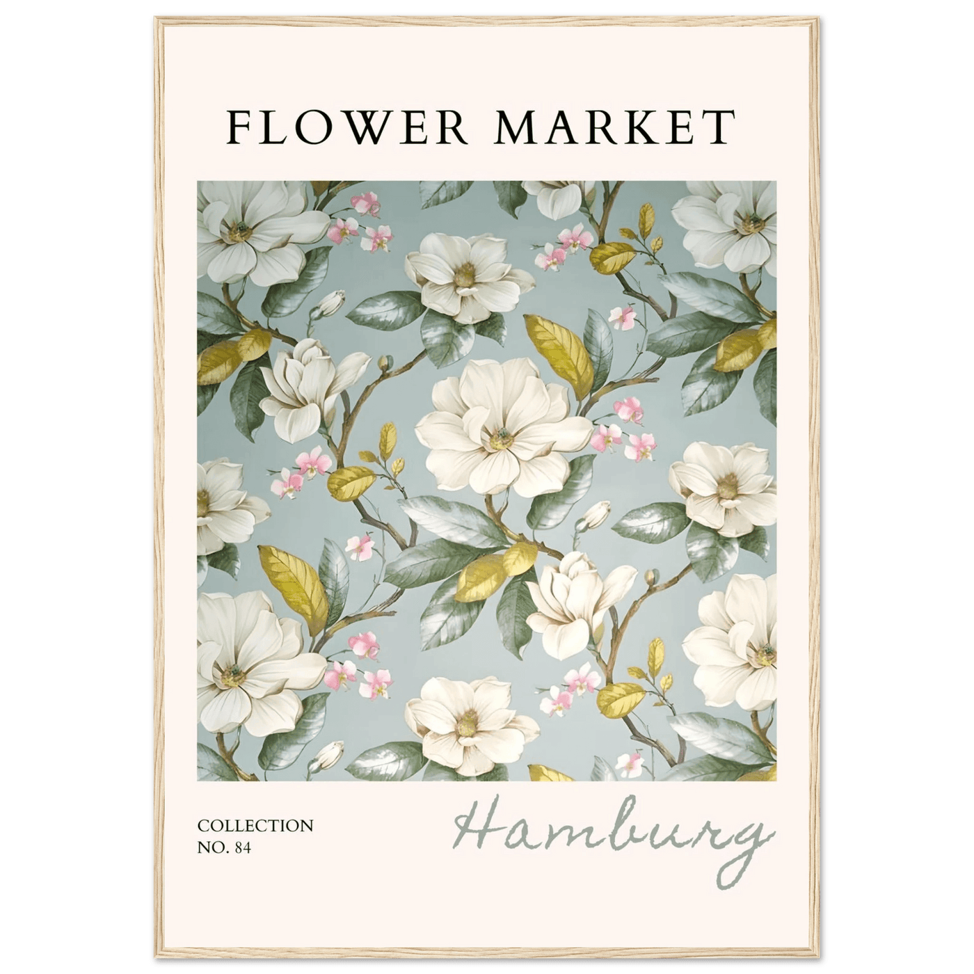 Hamburg 'Flower Market' Framed Poster – Elegant Magnolia & Cherry Blossom Art Print | Ready-to-Hang - Vibrantwalls