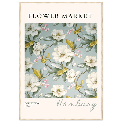 Hamburg 'Flower Market' Framed Poster – Elegant Magnolia & Cherry Blossom Art Print | Ready-to-Hang - Vibrantwalls