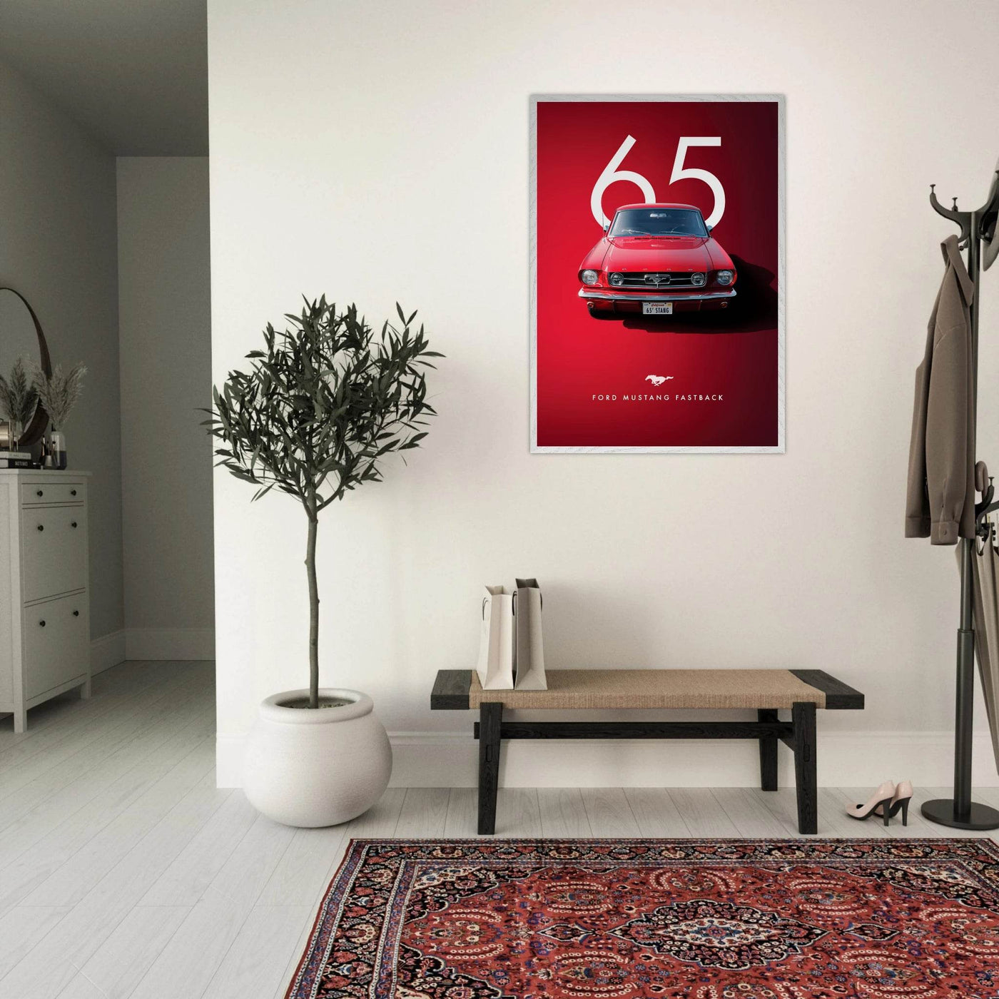 Iconic '65 Ford Mustang Fastback Framed Poster | Timeless Automotive Art, Ready-to-Hang in Your Style - Vibrantwalls