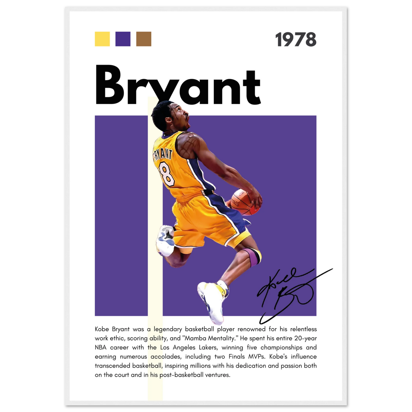 Kobe Bryant Black Mamba Lakers Vintage Poster 70x100 cm 28x40″ White frame Vibrantwalls