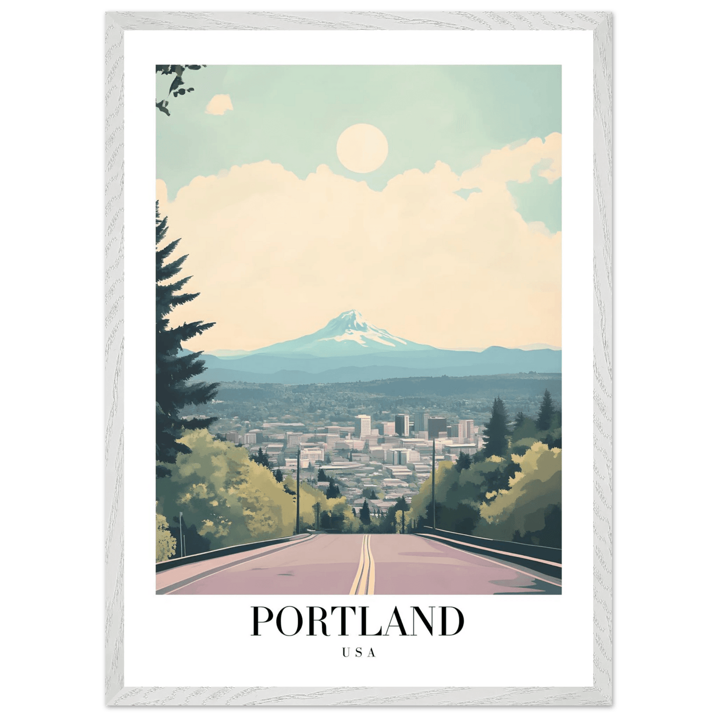 Portland Oregon Framed Poster – Mid-Century Modern Travel Art with Your Choice of Frame - Vibrantwalls