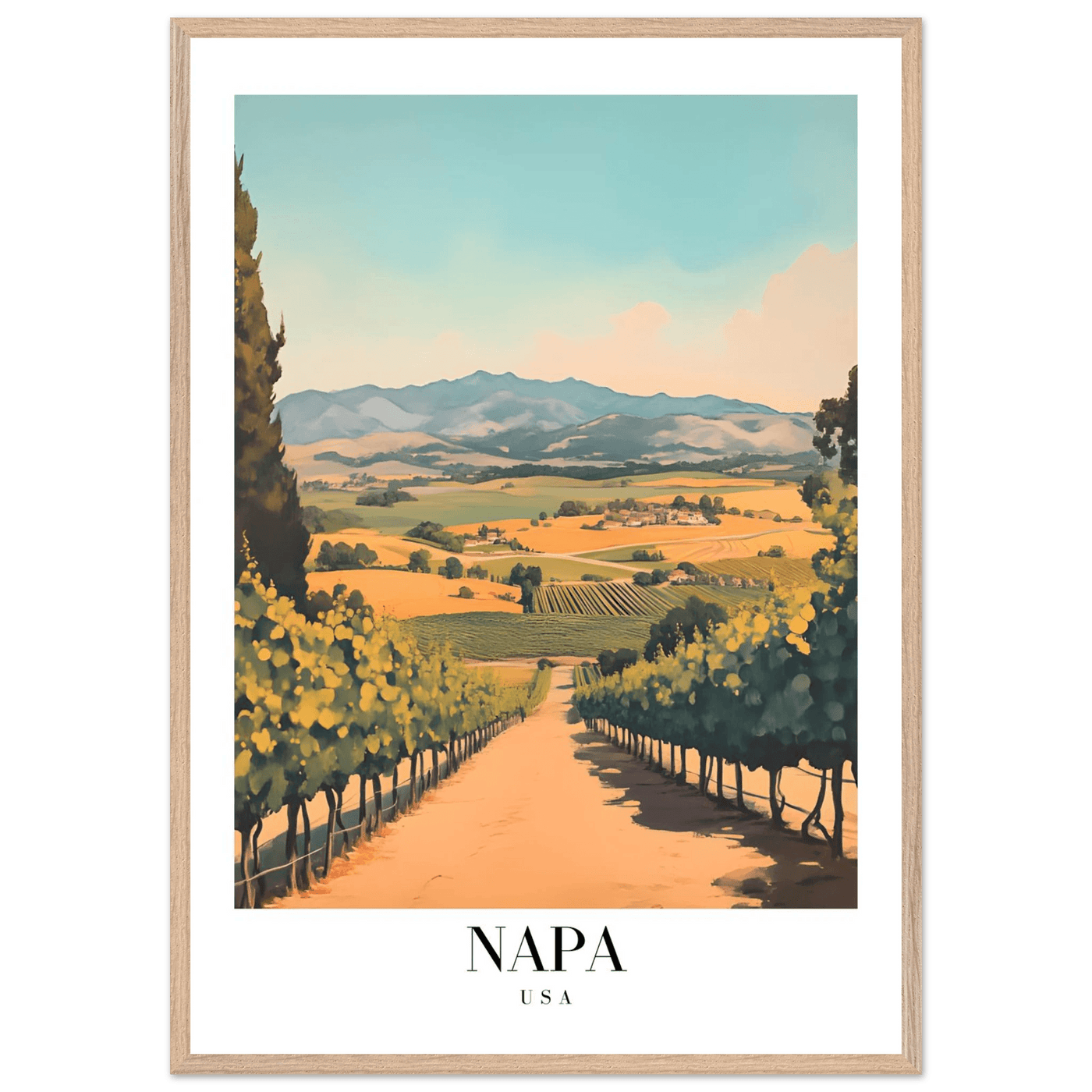 Napa Valley Vineyard Framed Poster – Vintage Travel Wall Art with Wooden Frame - Vibrantwalls