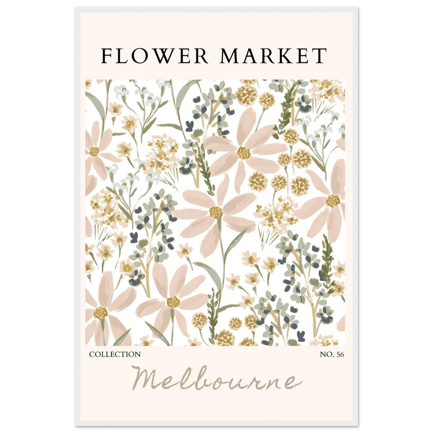 Flower Market Melbourne Framed Poster – Blush Floral & Sage Green Art Print | Ready-to-Hang Wall Decor - Vibrantwalls
