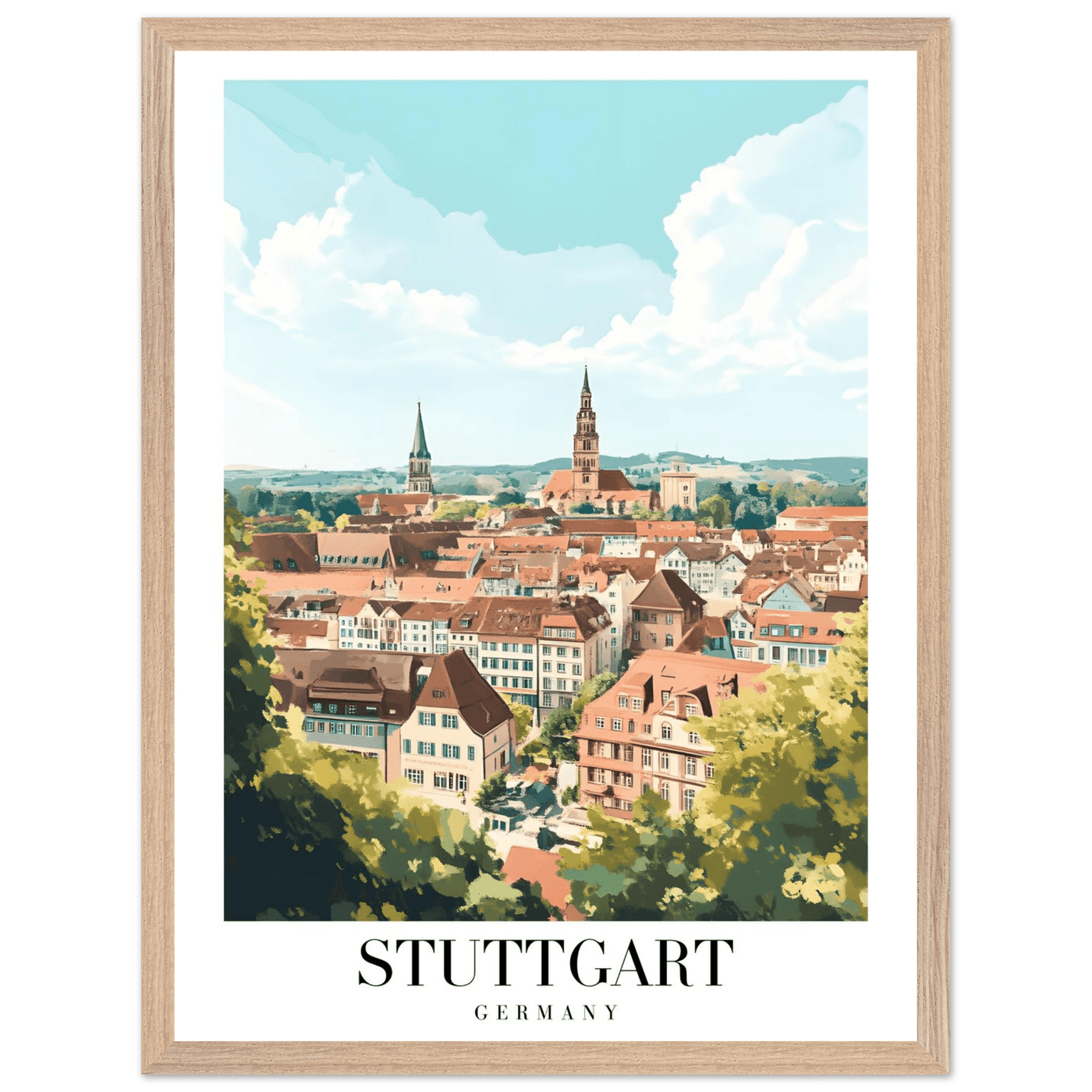 Stuttgart Germany Framed Poster – Vintage European Cityscape Wall Art with Customizable Wooden Frame - Vibrantwalls