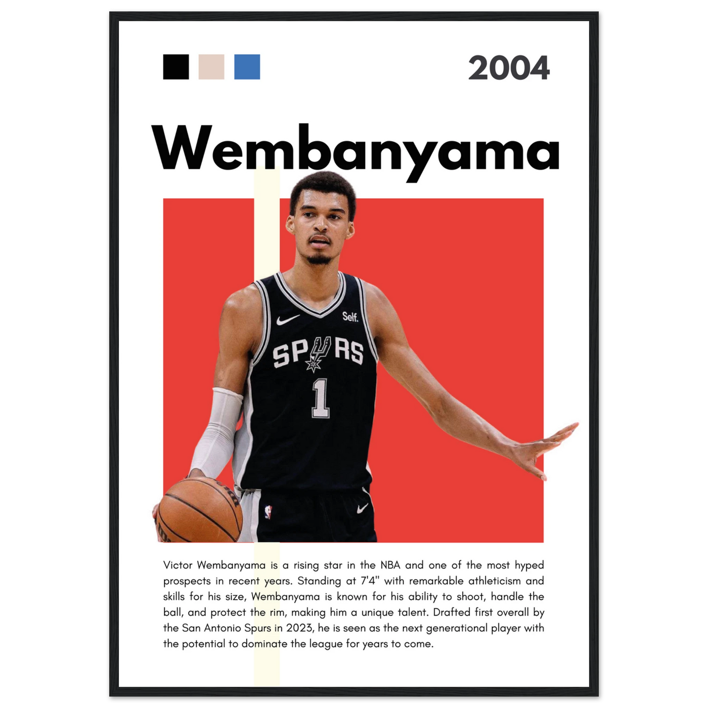 Victor Wembanyama Wemby Spurs Modern Art Print A1 (59.4 x 84.1 cm) Black frame Vibrantwalls
