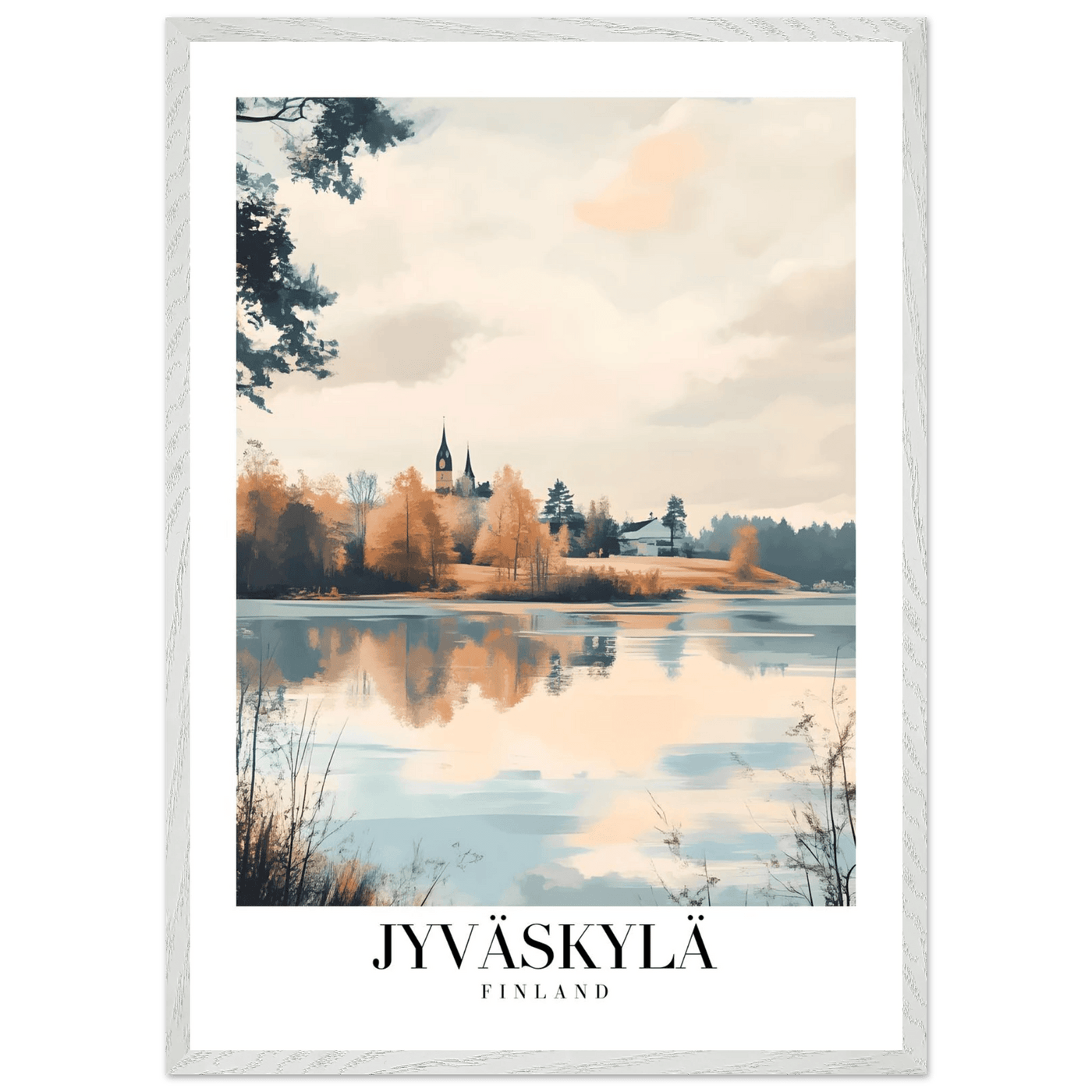 Jyväskylä Finland Framed Poster – Serene Lakeside Wall Art with Vintage-Inspired Charm & Wooden Frame - Vibrantwalls