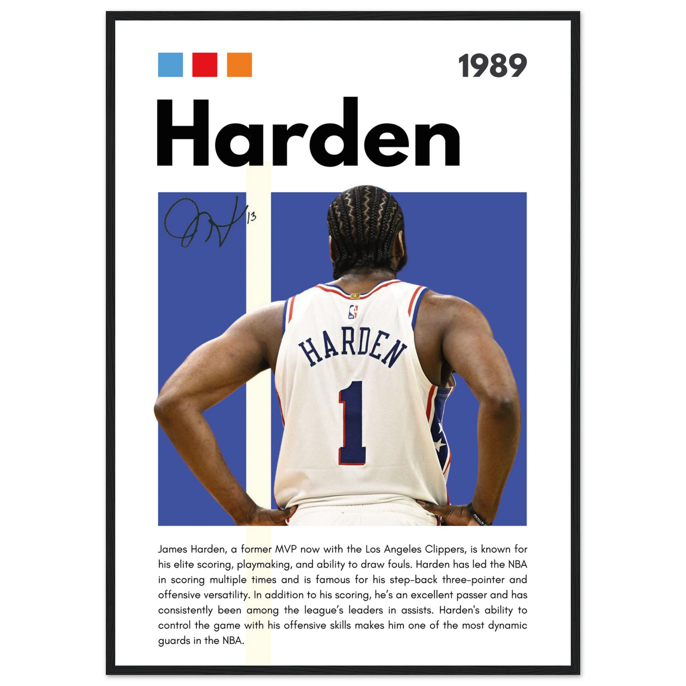 James Harden The Beard Clippers Framed Poster A1 (59.4 x 84.1 cm) Black frame Vibrantwalls