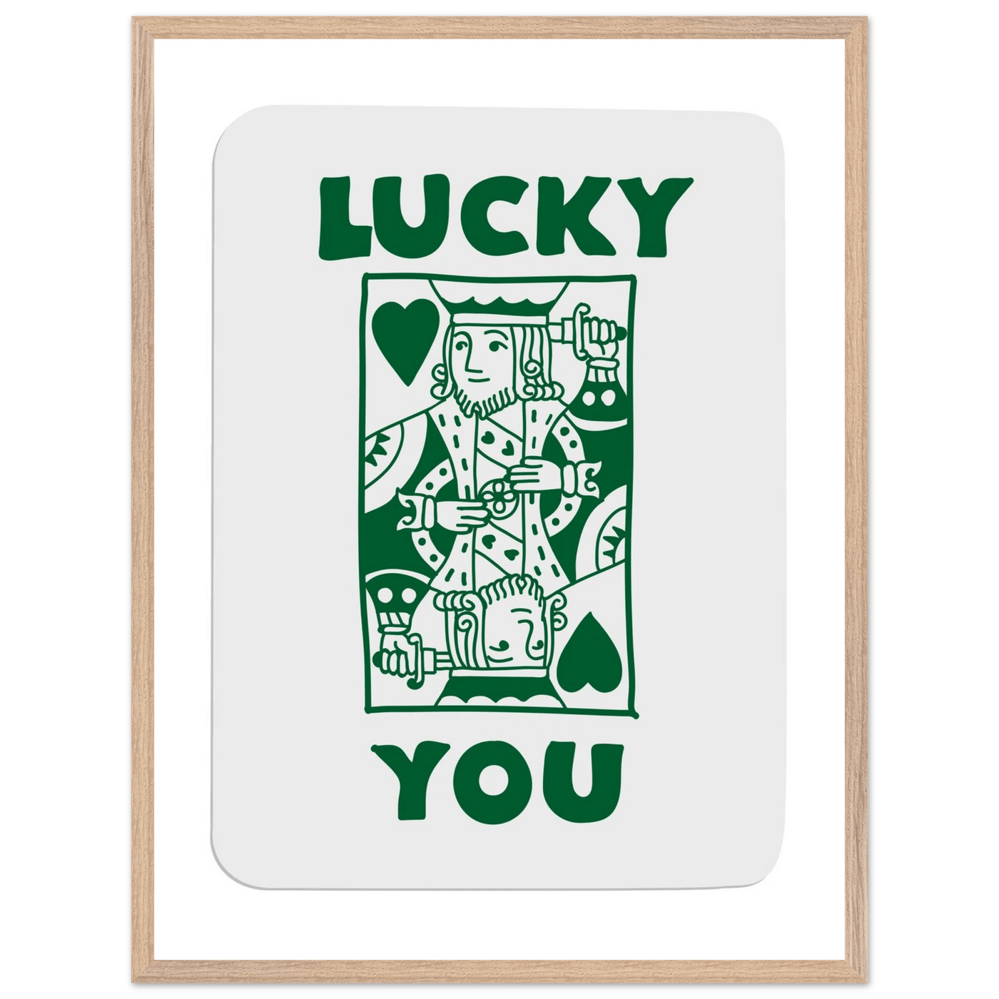 Lucky You Poker King of Hearts Print - Mounted Eco-Friendly Framed Poster Art in Dark Green - Vibrantwalls