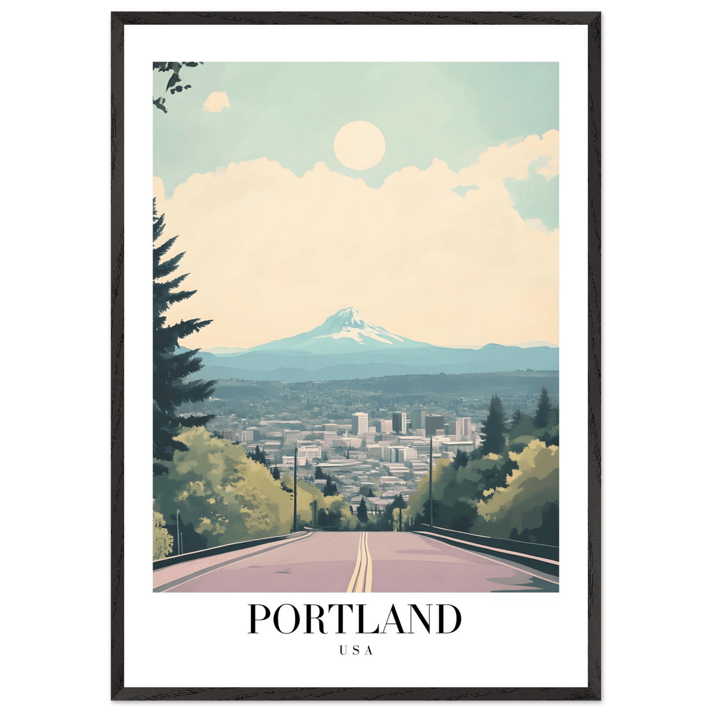 Portland Oregon Framed Poster – Mid-Century Modern Travel Art with Your Choice of Frame - Vibrantwalls