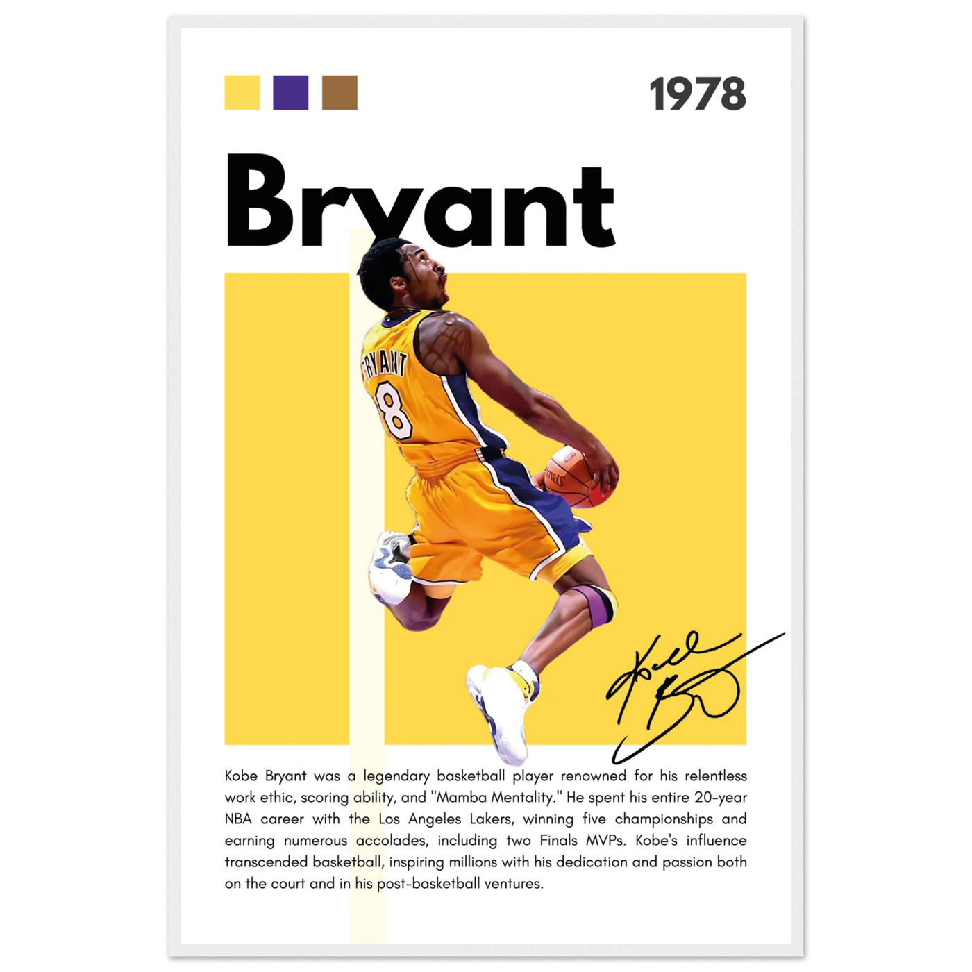 Kobe Bryant Number 24 Lakers Modern Print 60x90 cm 24x36″ White frame Vibrantwalls