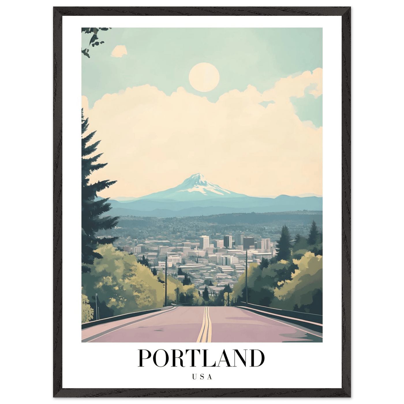Portland Oregon Framed Poster – Mid-Century Modern Travel Art with Your Choice of Frame - Vibrantwalls