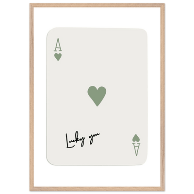 Lucky You Ace of Hearts Print - Botanical Green Framed Poster Art, Eco-Friendly Wood Frame & Choice of Finish - Vibrantwalls