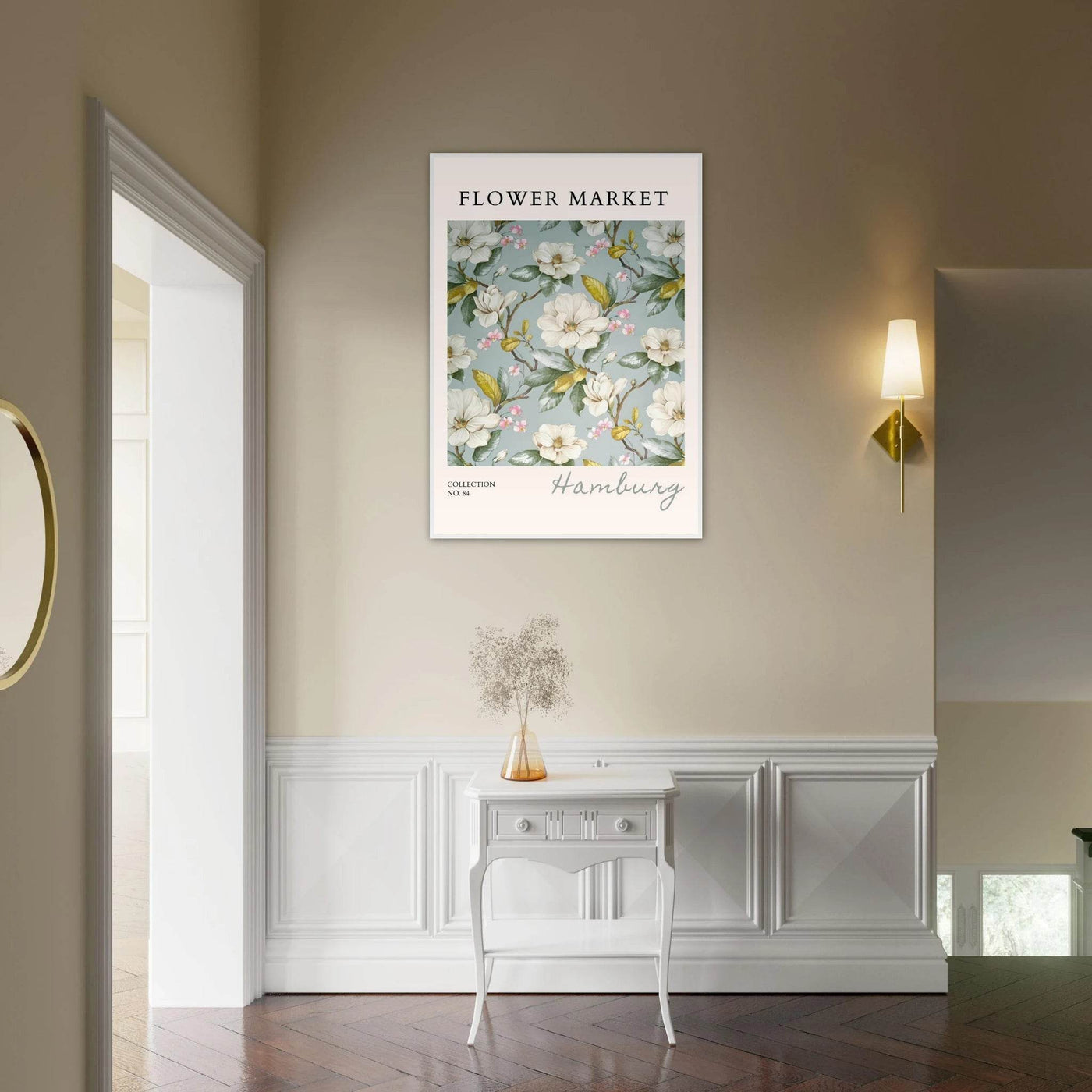 Hamburg 'Flower Market' Framed Poster – Elegant Magnolia & Cherry Blossom Art Print | Ready-to-Hang - Vibrantwalls