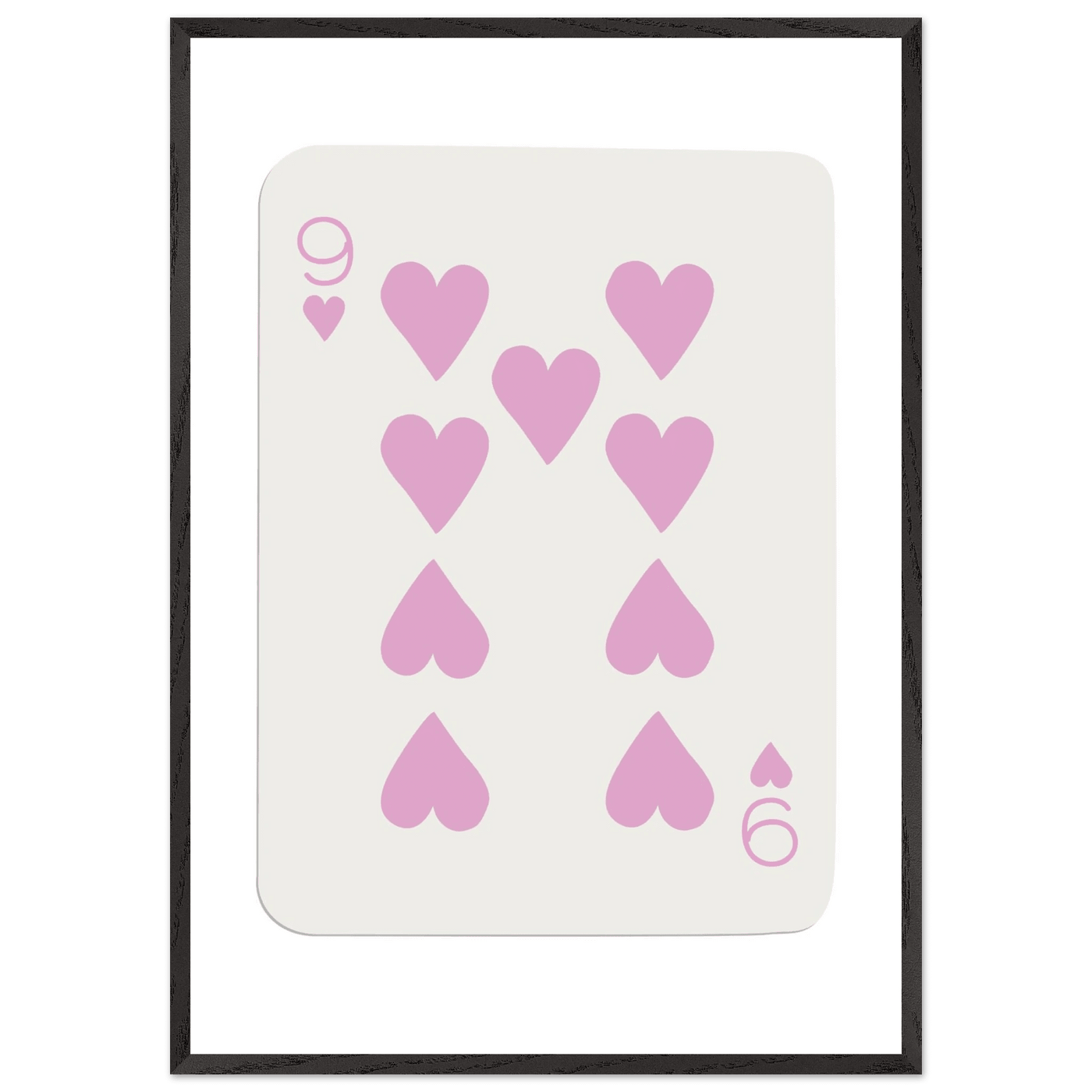 Nine of Hearts - Pink Poker Card Print - Mounted Framed Poster Art, Eco-Friendly Wood Frame - Vibrantwalls