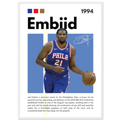 Joel Embiid The Process 76ers Framed Poster 50x70 cm 20x28″ White frame Vibrantwalls