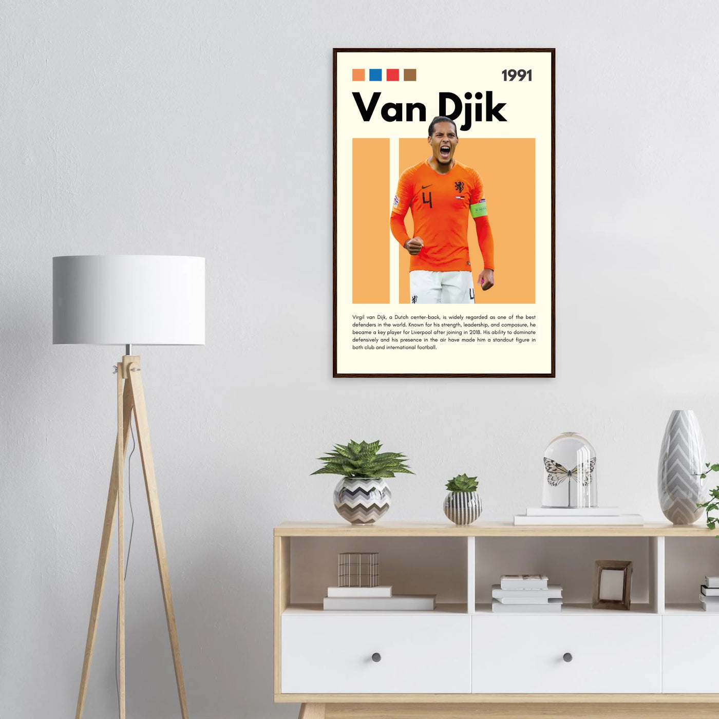 Virgil van Dijk Liverpool/Netherlands Football Framed Poster - Orange & Dynamic Sports Art Print Vibrantwalls